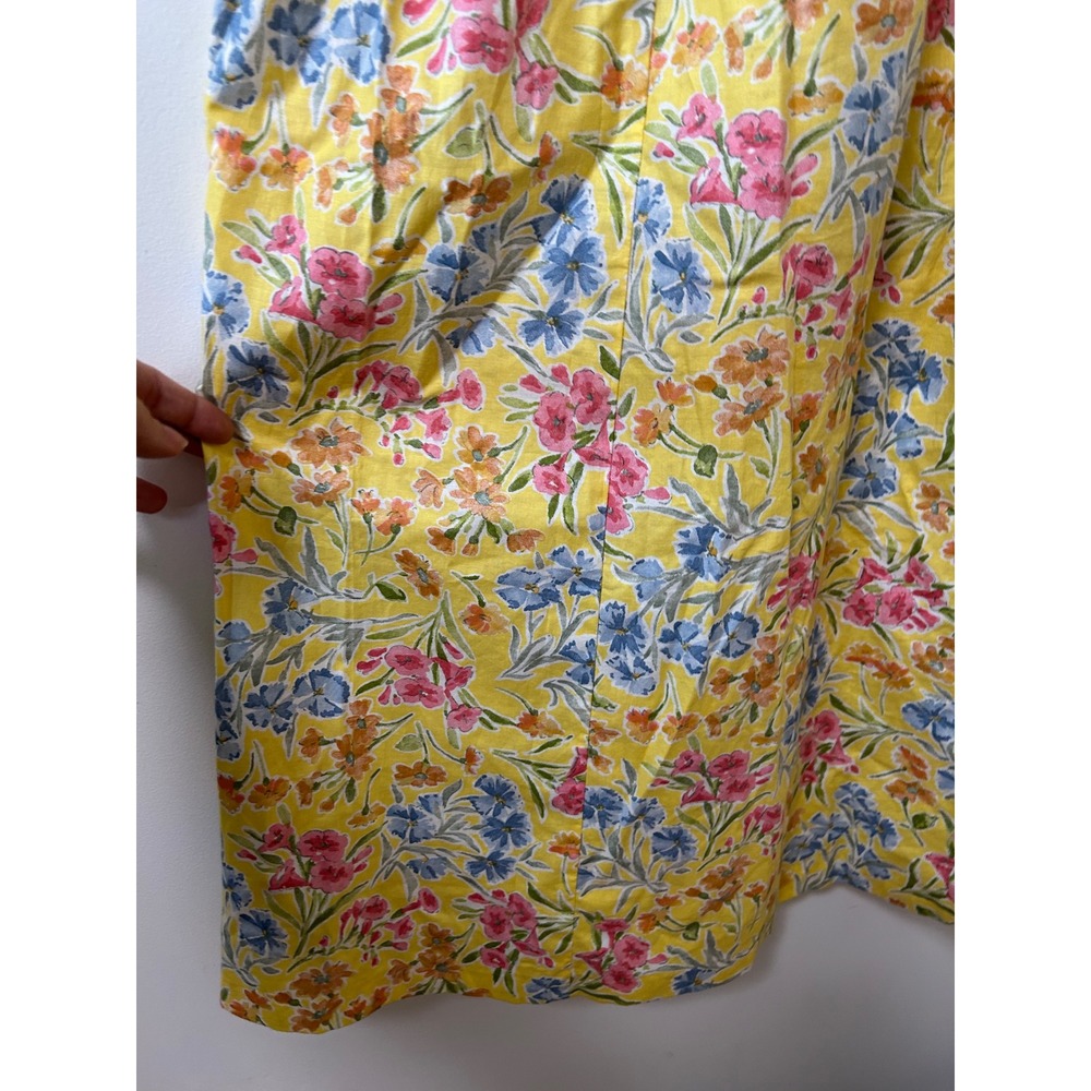 Vintage Laura Ashley Yellow Floral Cotton Midi Dress Tank Gathered Waist Sz 8 - Picture 3 of 10
